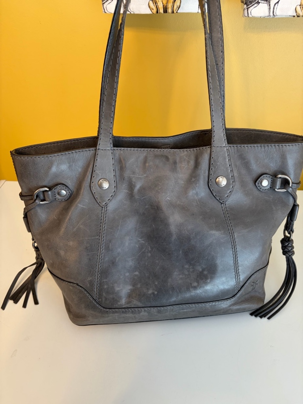 Frye Melissa carryall CarbonGray Leather Tote Handbag